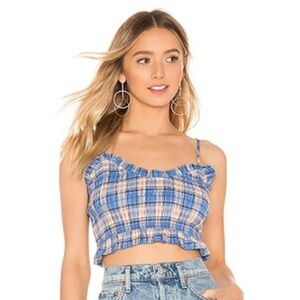 Lovers + Friends Monaco Blue Plaid Cropped Top